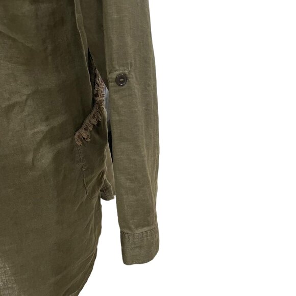 Olive Green Long-Sleeve Tunic Boho Pocket Trim V-Neck Lightweight Comfy Sz S - Picture 11 of 11